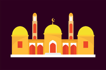 Muslim mosque building flat design. Flat with simple objects. Vector cartoon design. Beautiful Muslim temple icon illustration.