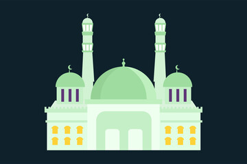 Muslim mosque building flat design. Flat with simple objects. Vector cartoon design. Beautiful Muslim temple icon illustration.