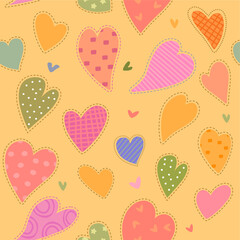 Funny colorful hearts Seamless vector pattern
