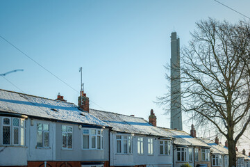 Terraced houses under snow in england uk