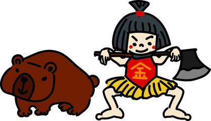 童話　金太郎と熊のイラスト