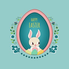 Happy Easter Egg Background with Bunny In Paper Style