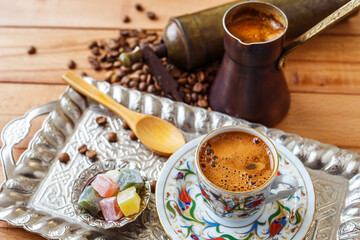 Turkish style coffee, Turkish delight and coffee beans