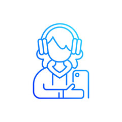 Fototapeta premium Teenage girl gradient linear vector icon. Female teenager. 13-19 years old girl. Teen behavior. Adolescent years. Thin line color symbols. Modern style pictogram. Vector isolated outline drawing