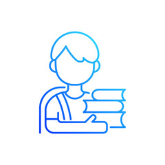 Schoolboy gradient linear vector icon. Early childhood development. Elementary school. Early adolescence. Thin line color symbols. Modern style pictogram. Vector isolated outline drawing