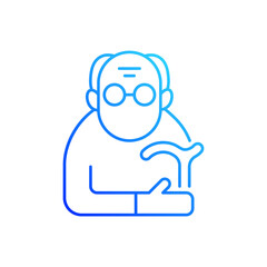 Male pensioner gradient linear vector icon. Senile man. Old age. Retirement from workforce. Aging process. Thin line color symbols. Modern style pictogram. Vector isolated outline drawing