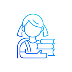 Schoolgirl gradient linear vector icon. Physical, cognitive growth. Mental development. Elementary education. Thin line color symbols. Modern style pictogram. Vector isolated outline drawing