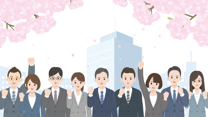 ビジネス 会社員 チームワーク 応援 ガッツポーズ 男女 上半身 イラスト素材 Wall Mural Senryu