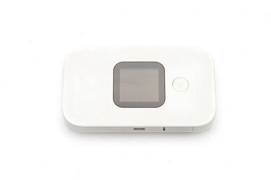 A White Handy Portable Pocket Wifi Device Isolate On White Background.