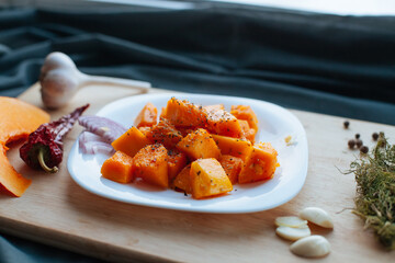 dish cooking pumpkin on a plate