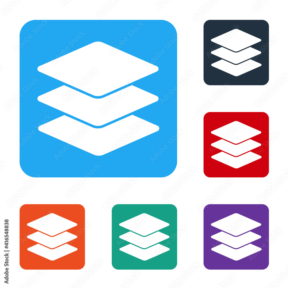 Poster white layers icon isolated on white background. set icons in color square buttons. vector.