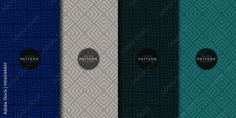Poster abstract geometric patterns set in four colors. overlapping pattern set. abstract geometric patterns