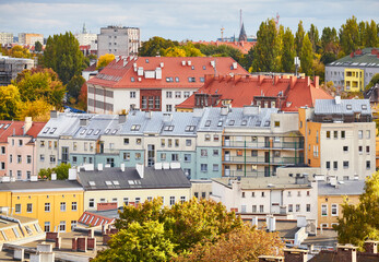 View of Szczecin cityscape on a sunny day, Poland.