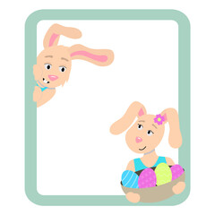 Card with two cute bunnies and a easter eggs basket