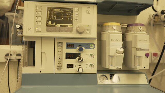 Close view of anaesthethic workstation in medical hospital during covid-19 pandemia