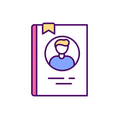 Book depicting a hero without a face RGB color icon. Image of the author on the cover of the book. Popular author's work. Free access to knowledge. Available book. Isolated vector illustration