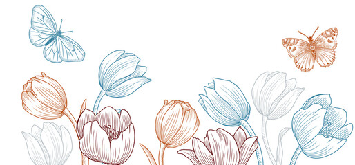vector drawing spring template with tulip flowers
