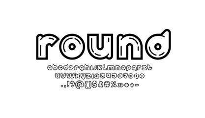 Black modern alphabet, original rounded font, trendy letters from A to Z and numbers from 0 to 9, vector illustration 10EPS