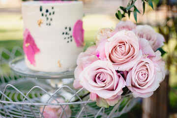 Wedding bouquet and small cake