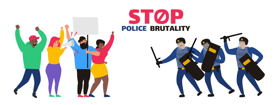 stop police brutality  policemen in uinform attack a protesters people vector illustration