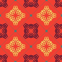 Decorative Asian Folk Seamless Pattern. Ornament of Asian Nomads: Kyrgyz, Kazakhs, Bashkirs, Tatars, Yakut, Mongols. Ethnic Vector Illustration for Paper Products, Textiles.	