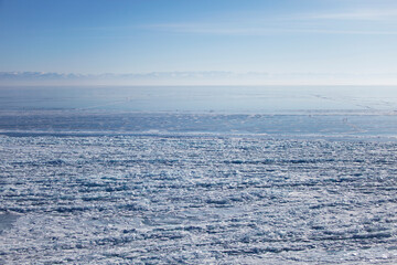 Ice floes near Listvyanka village. Baikal lake Winter landscape