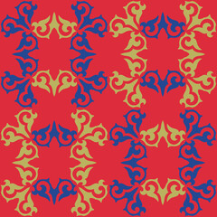 Fototapeta na wymiar Decorative Asian Folk Seamless Pattern. Ornament of Asian Nomads: Kyrgyz, Kazakhs, Bashkirs, Tatars, Yakut, Mongols. Ethnic Vector Illustration for Paper Products, Textiles. 