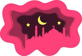 vector illustration of a mosque with papercut design.
