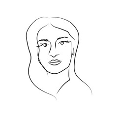 Modern Abstract Face Portrait. Linear Ink Brush. Line Art Current Contemporary Continuous Cubism Painting. Fashion Style Black And White Abstraction Poster