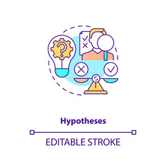 Hypotheses concept icon. Specific, clear, and testable proposition idea thin line illustration. Scientific research study. Vector isolated outline RGB color drawing. Editable stroke