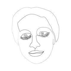 Continuous line, drawing of set faces and hairstyle, fashion concept, woman beauty minimalist, illustration