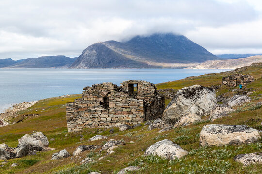 Church at Greenland's largest, best-preserved Norse farmstead ruins at Hvalsey, Qaqortukulooq, Greenland, Polar Regions