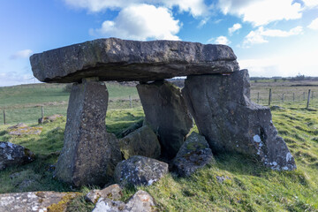 The Broad Stone Dolmen, standing stones passage tomb, 2000 BC, Long Mountain, County Antrim,...