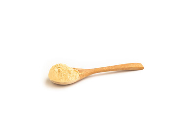 Thanaka powder with wood spoon isolated, Thanaka is the famous traditional Burma cosmetic