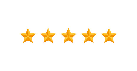 5 star review. Five gold stars icon - service rate or quality feedback sign. Flat style vector illustration.