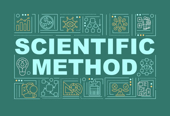 Scientific method word concepts banner. Discovering new things. Getting new knowledge. Infographics with linear icons on green background. Isolated typography. Vector outline RGB color illustration