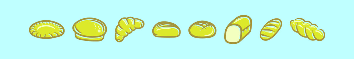 set of bread cartoon icon design template with various models. vector illustration isolated on blue background