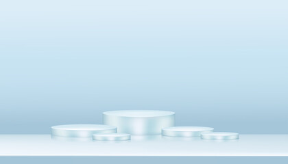 3d studio with composition empty showcase podium for cosmetic or beauty product presentation on blue pastel background,Vector Minimal design of Mockup stand in geometric shape.