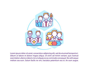 Teams of top management concept icon with text. Budgets and projects. PPT page vector template. Responsibility and duty. Brochure, magazine, booklet design element with linear illustrations