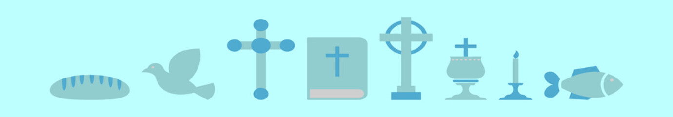 Obraz premium set of christian cartoon icon design template with various models. vector illustration isolated on blue background