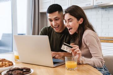 Portrait of a cheerful couple shopping online