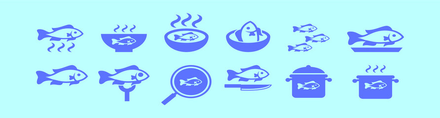 set of fish fry cartoon icon design template with various models. vector illustration isolated on blue background