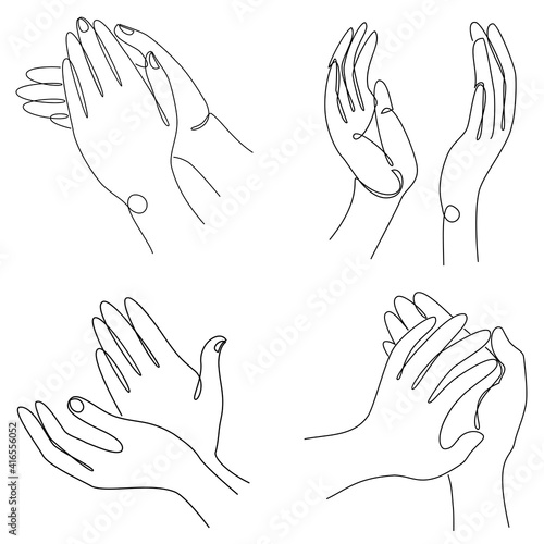 Collection Silhouettes Of Human Palms In A Modern One Line Style Hands Clap Applause Continuous Line Drawing Aesthetic Contour For Decor Posters Stickers Logo Vector Illustration Set Wall Mural Nataliia