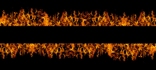 Banner of blazing fire flames and black empty space for text. Copy space