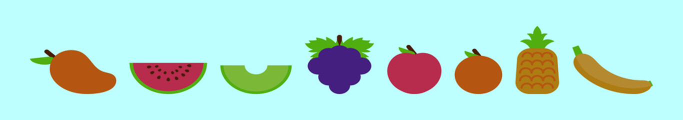 set of fruit cartoon icon design template with various models. vector illustration isolated on blue background