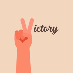 Fototapeta premium Victory hand sign with victory word typography