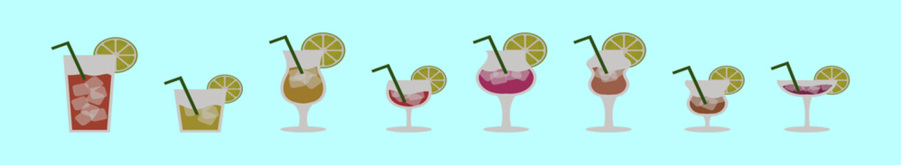 set of cocktail cartoon icon design template with various models. vector illustration isolated on blue background