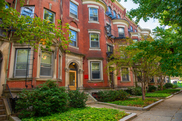 Historic townhouse style residence building at 202 Bay State Road near Boston University in Boston, Massachusetts MA, USA. 