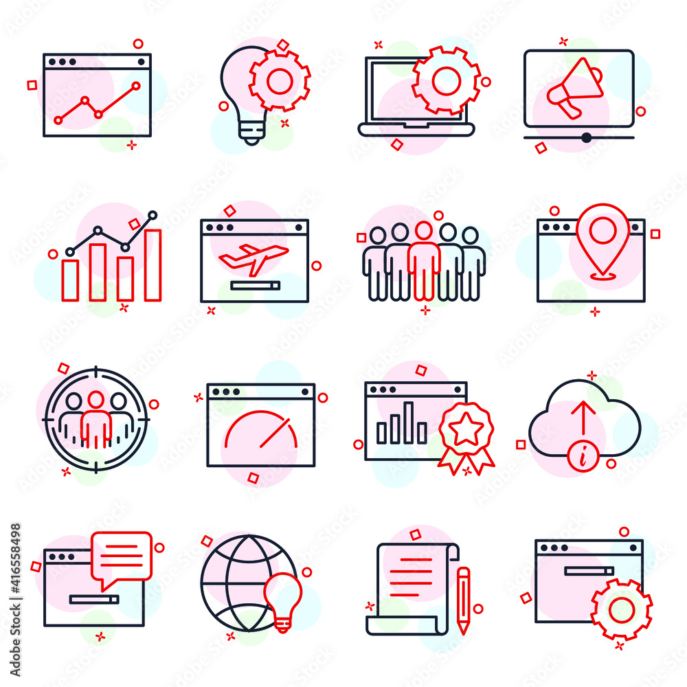 Poster set of seo icon. search engine optimization pack symbol template for graphic and web design collecti