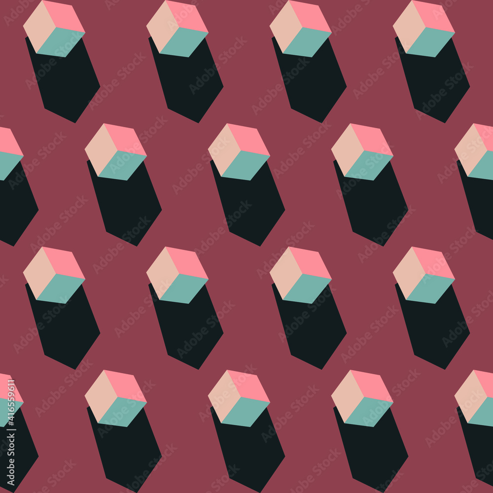 Poster spring seamless geometric pattern with the image of cubes, constructor. vector design for web banner